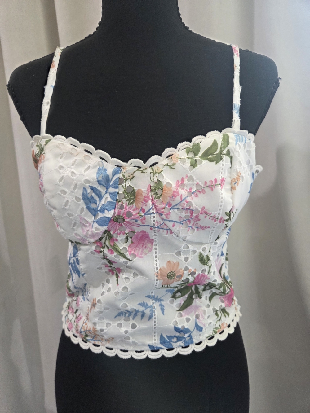 Evolution Women's Floral Lace Trim Bustier Corset Top Spaghetti Strap L